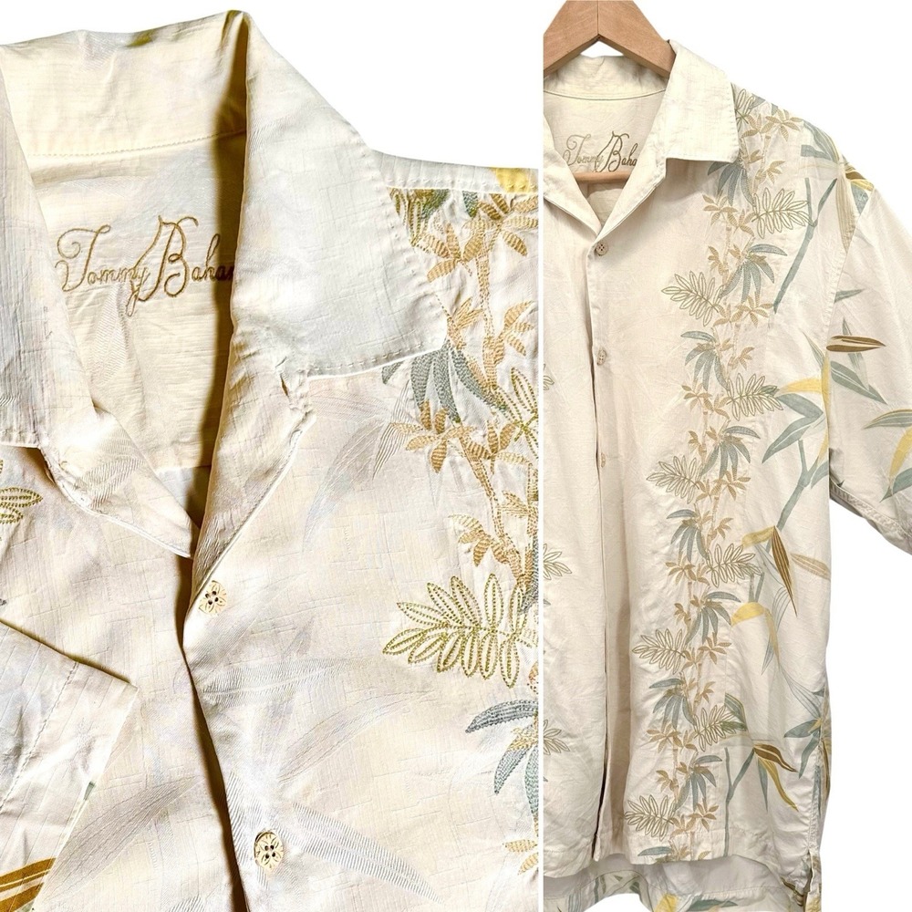 Tommy Bahama‎ Men's 100% Silk Embroidered Front All Over Tropical Size Large